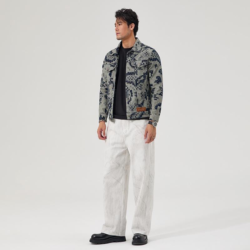 ジャケット 男性用 デニムジャケット 提花 織柄 Gジャン ブルゾン アウター トップス 紳士服 カジュアルウェア 普段使い 耐摩耗 通気 防風 グレー M L XL 2XL 3XL 4XLサイズ 春秋冬