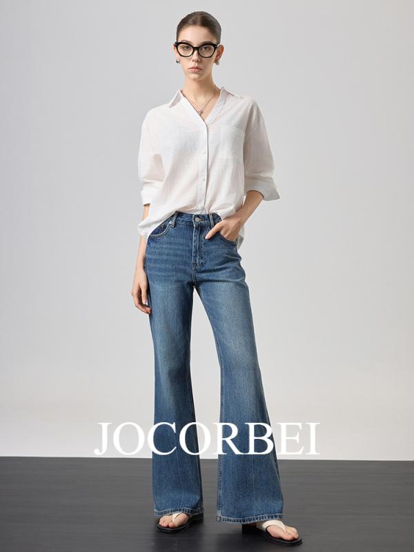 デニム レディース 高腰 微フレア パンツ ジーンズ ジーパン デニムブルー カジュアル 通勤 きれいめ 美脚 脚長効果 スタイルアップ