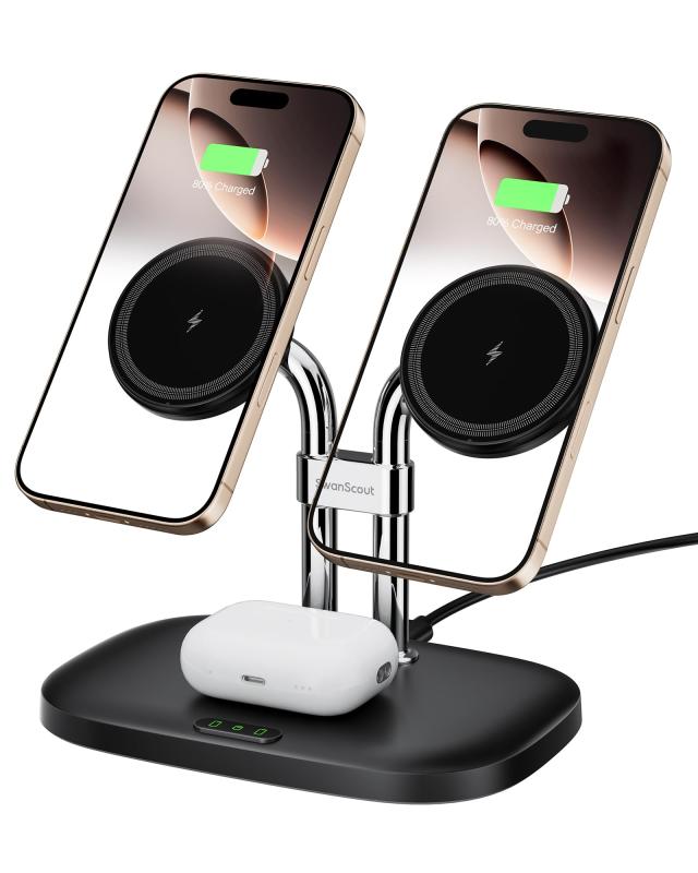 SwanScout ワイヤレス充電器 iPhoneに対応、SwanScout 706M、デュアル mag-safe 充電器 iPhone 15/14/13/12シリーズ対応、AirPods Pro 2/Pro、AirPods 3/2 対応 6,601円