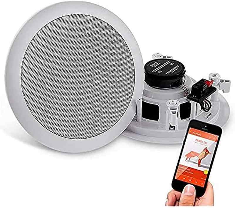 【Pyle 壁・上昇限度埋込式 Bluetooth内蔵 2WAYマウント金棒引き 20糎 (2個仕掛ける) 丸型】最大限度最終生産物250W 8オーム 感じやすさ89dB 50サイクル-20kHz ポリマー・ツイーター付き添い人 総べて大きさ: 約27.2糎 x 8.9糎 1年次