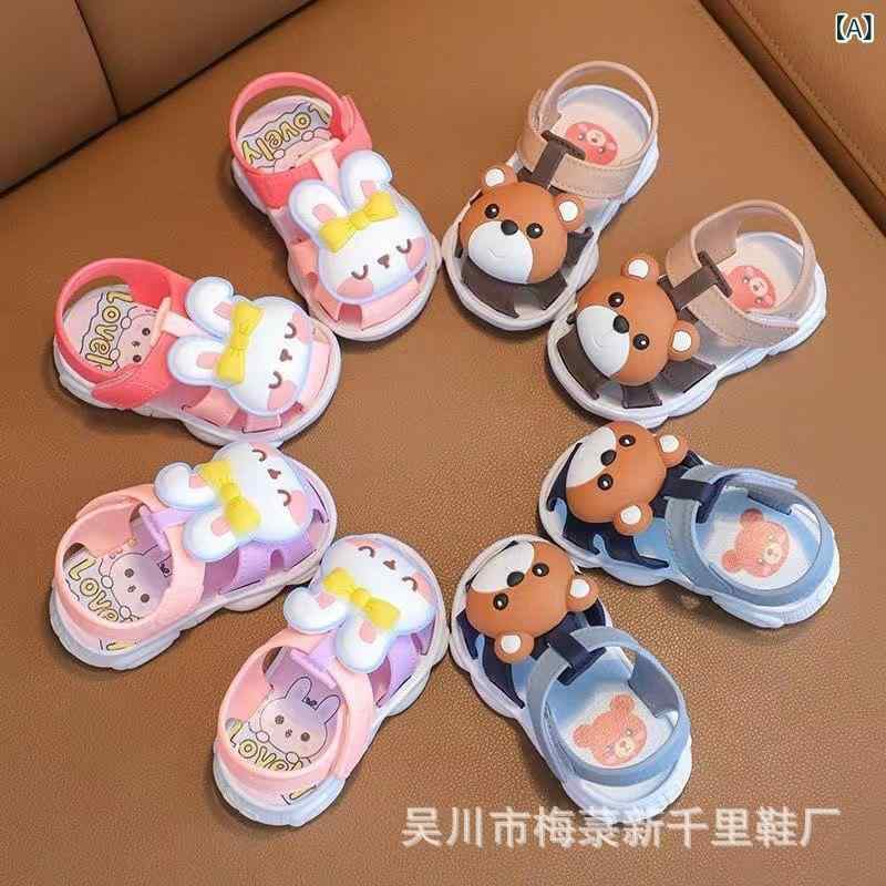ベビー サンダル 女の子 幼児 キッズ 柔らかい PVC スポーツサンダル マジックテープ クマ 立体 かわいい 春夏 ピンク系 ブルー コーヒー色 1歳 2歳 3歳 4歳 5歳 6歳(x120)