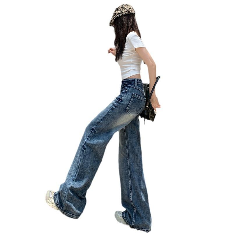 デニム レディース ローライズ ジーンズ ジーパン Gパン 水洗い ウォッシュ加工 裾広がり バギーパンツ 70's 80's アメカジ カジュアル 韓国ファッション