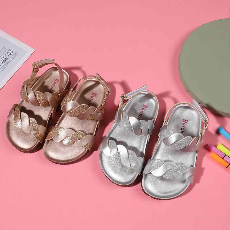 サンダル キッズ 女の子 子供靴 ストラップ ぺたんこ 超?皮 フラット サンダル 軟木ソール 滑り止め 履きやすい かわいい 夏 普段使い お出かけ 25 26 27 28 29 30 シャンパン シルバー