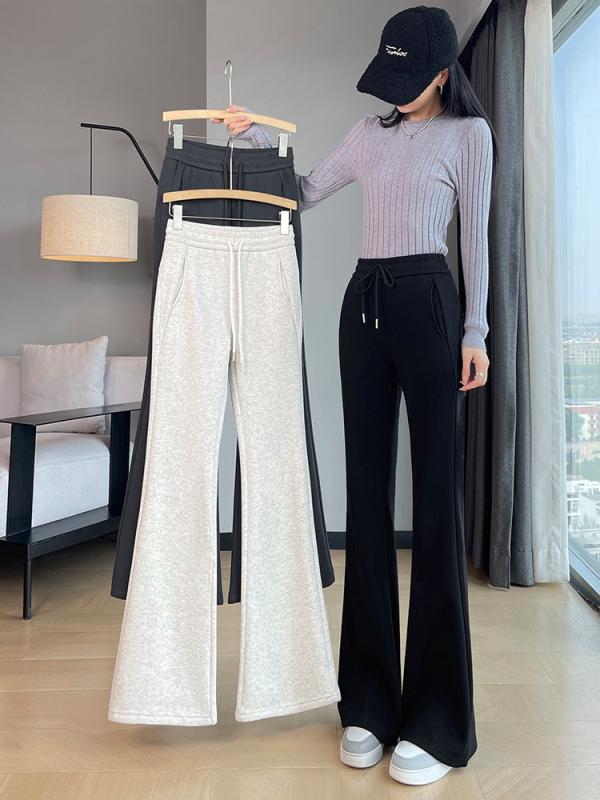 パンツ レディース 秋冬 高身長 低身長 向け ストレッチ 伸縮性 美脚 スタイルアップ 運動着 スウェットパンツ フレアパンツ 黒 ブラック 白 ホワイト グレー 大きいサイズ