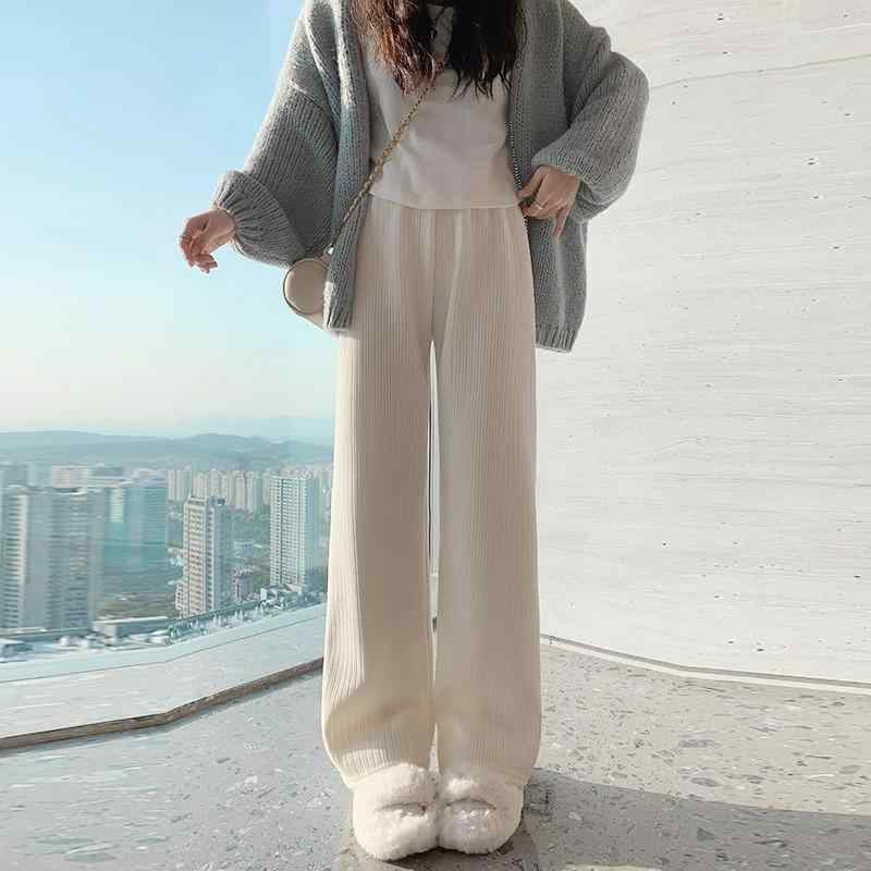 パンツ レディース シェニール 織 ワイドレッグパンツ 秋冬 小柄 低身長 向け 裏起毛 冬 暖か ゆったり リラックス カジュアル ポリエステル ポケット ミルクホワイト ブラック XS S M L XL 2XL