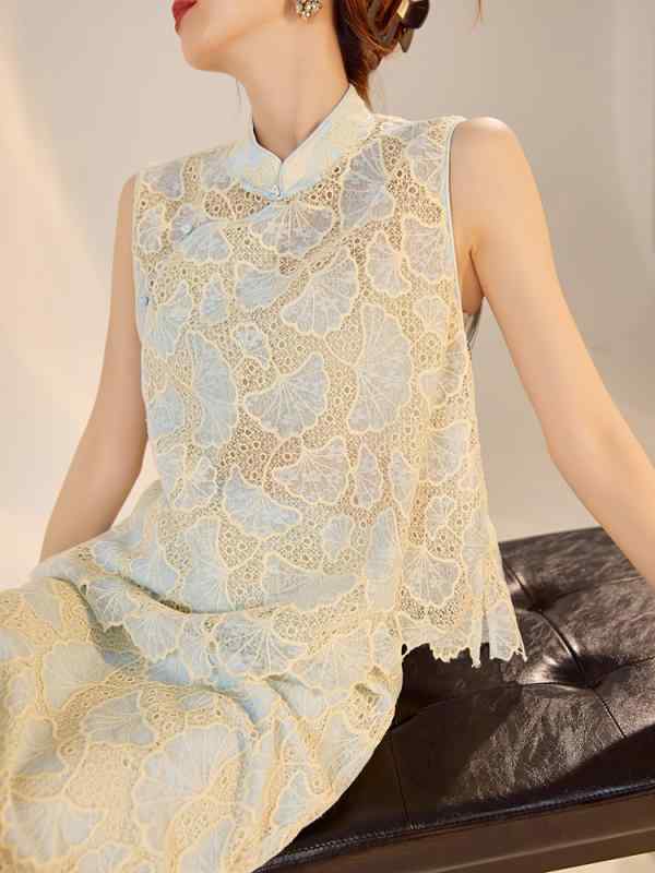 チャイナドレス レディース 刺繍入り ベスト付き ロングスカート 2点セット ポリエステル 花柄 レトロ 文学風