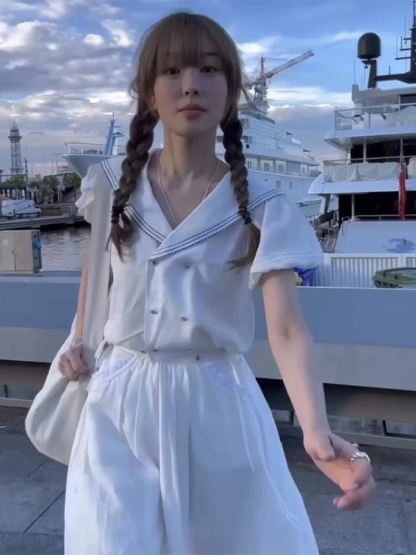 セットアップ レディース 半袖ブラウス ロングスカート 上下セット 2点セット 天絲 麻混 日韓スタイル カジュアル 白 紺色 フリーサイズ S M