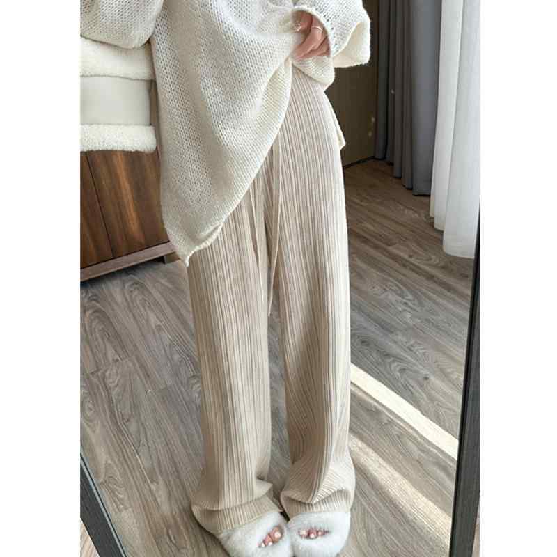 ニット レディース ワイドレッグパンツ 秋冬 高見え 高腰 ストレート ゆったり感 リラックス 部屋着 ロングパンツ 白 黒 カキ色