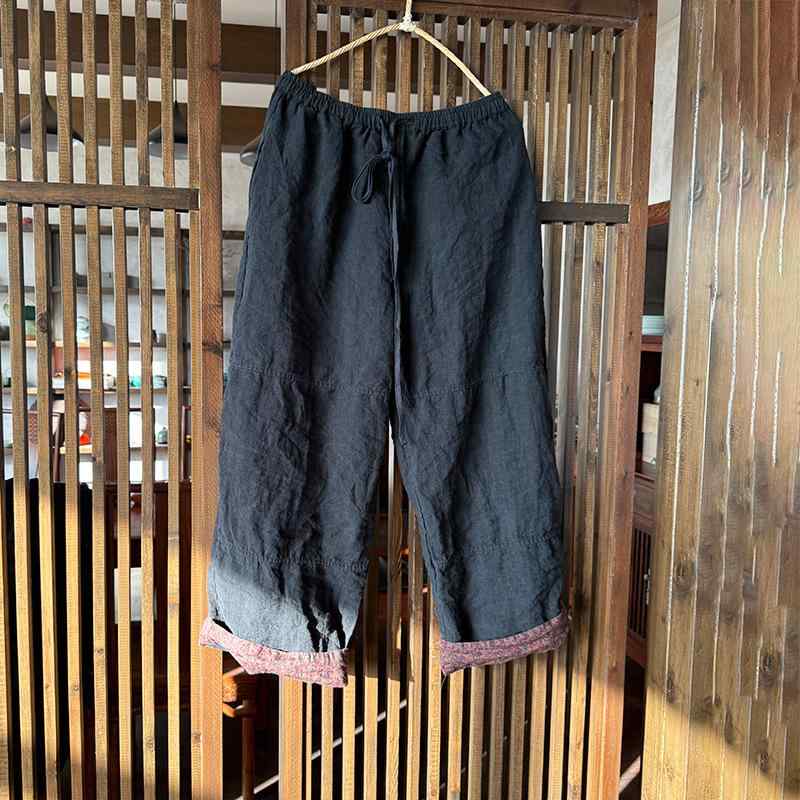 レディース 麻 ワイドパンツ 高温水洗 加厚 デザイン ストレート ゆったり ミッドライズ ロングパンツ 松腰 ドローストリング 中国風 復古 ライトリー カラー ブラウン グリーン ブラック 基本スタイル 日常使い ゆったりシルエット 中厚手 無伸縮 ｜トミーショップ 店 7,338円