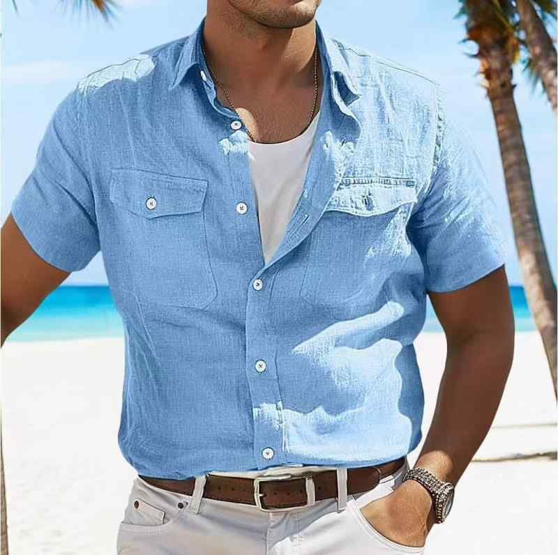 シャツ メンズ 男性用 麻 リネン 長袖 無地 春夏 ストリート カジュアル 普段使い 通気性 吸湿性 灰色 グリーン ブルー系