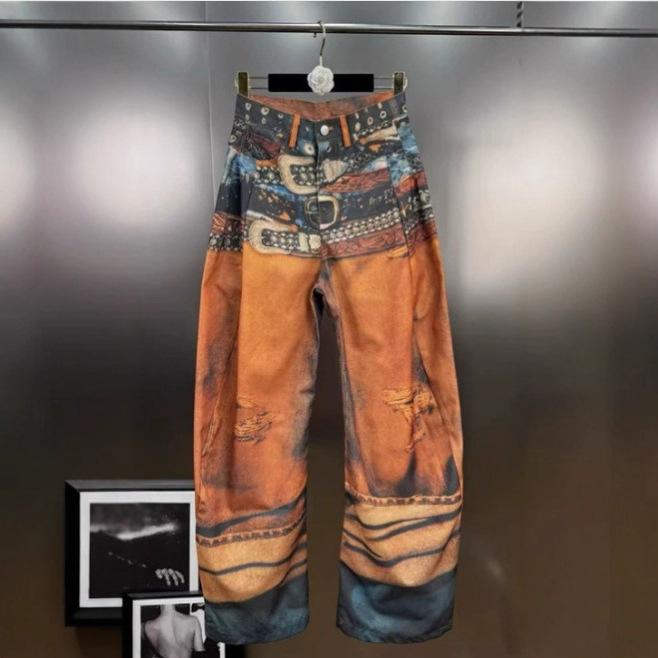 デニム レディース 大 喇叭 パンツ ヴィンテージ風 フリンジ デザイン ベルボトム ジーンズ ジーパン ボトムス 個性的 ストリート カジュアル おしゃれ ディープブルー