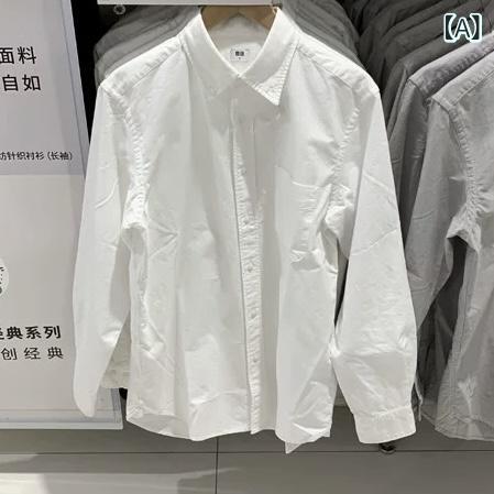 シャツ 男性用/女性用 オックスフォードシャツ 長袖 無地 プレーン ワークシャツ リネン混紡 ゆったり スタンドカラー ライトグレー ネイビー オフホワイト