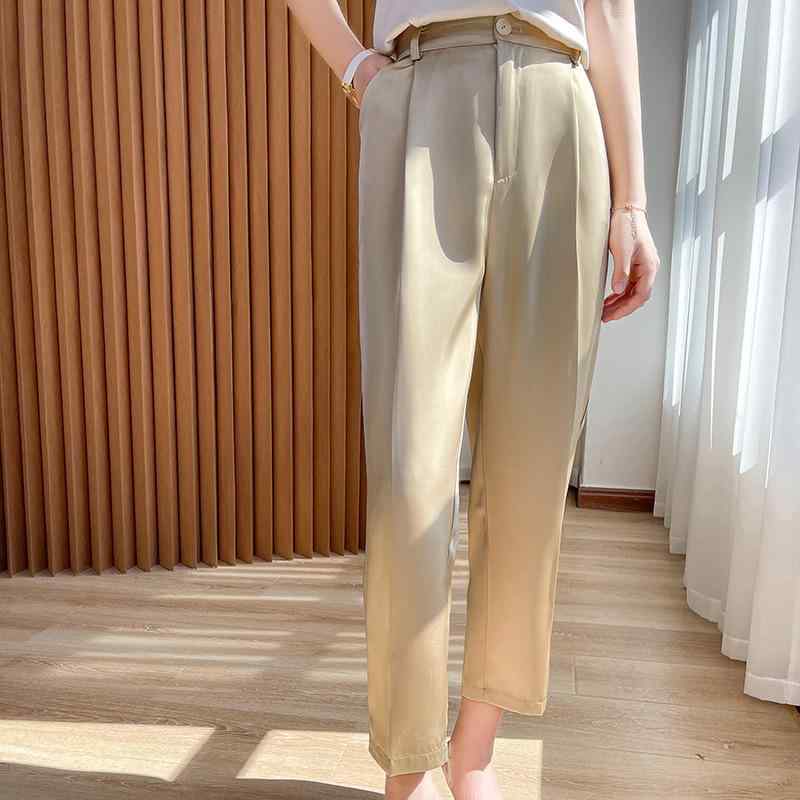 パンツ レディース 高見え センタープレス ストレート 薄手 ウエストゴム 9分丈 ゆったり 接触冷感 伸縮性 イージーパンツ オフィス 通勤 オフィスカジュアル 白 黒 青 シャンパンゴールド