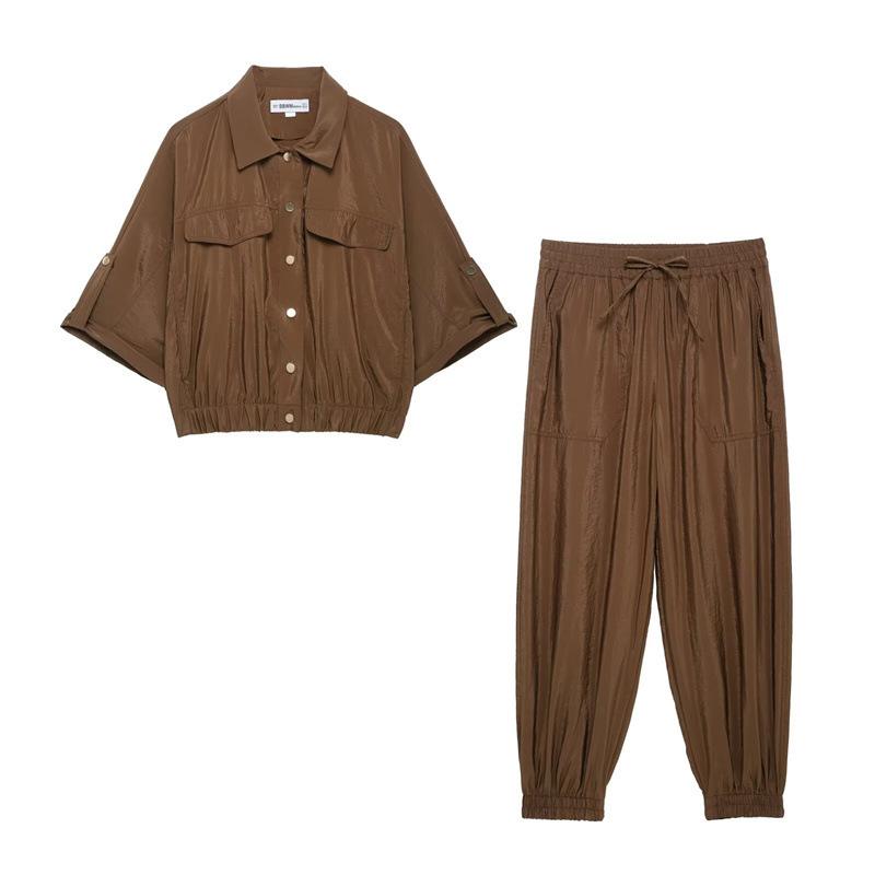 シャツ レディース トップス ブラウス ５分袖 長ズボン パンツ セットアップ ポリエステル 快適 接触冷感 無地 日韓 カジュアル 普段使い 4,870円