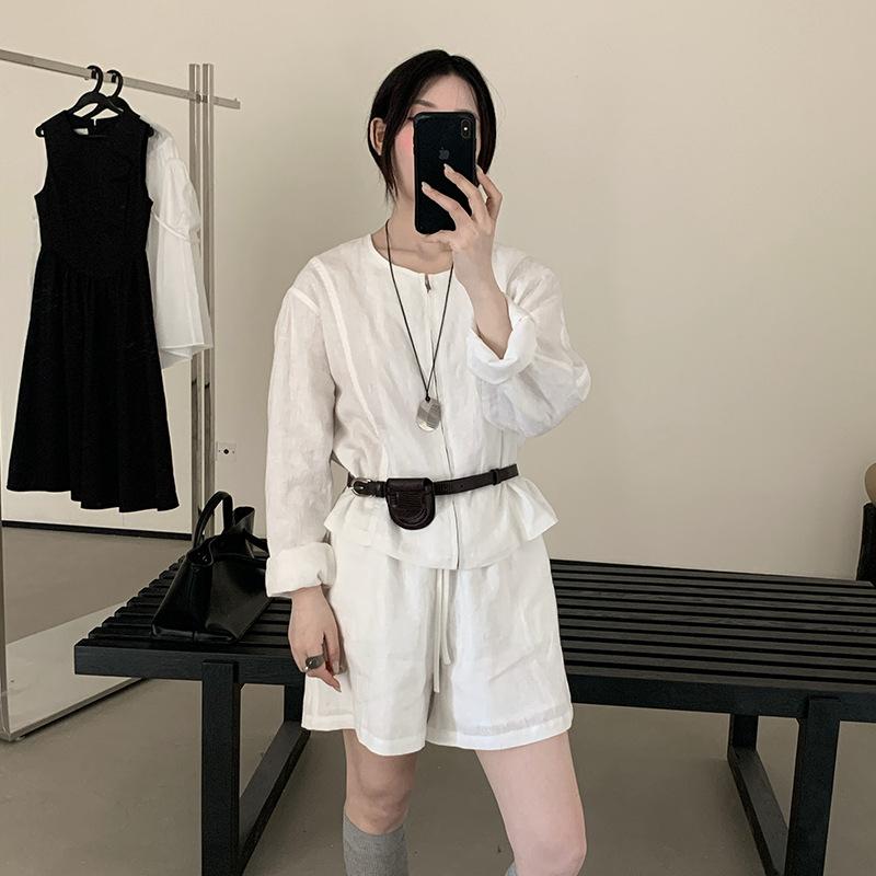シャツ レディース 春夏 韓国風 リネン ゆったり 長袖 トップス ラウンドネック 亜麻 無地 プルオーバー ブラウス アウター 羽織り