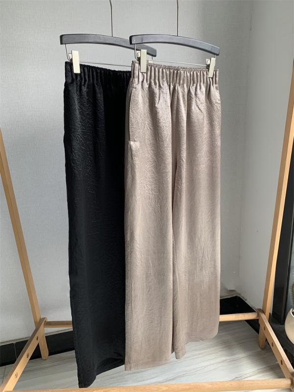 パンツ レディース サテン 酢酸 レーヨン 直筒 ズボン 文芸 レトロ リラックス カキ ブラック