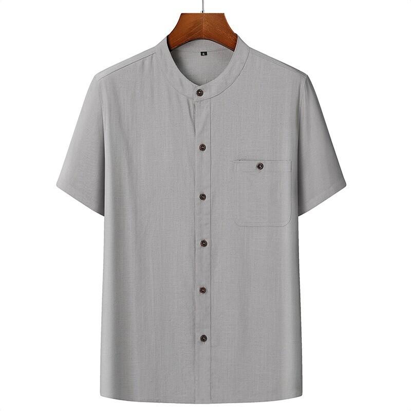 父の日 麻混 半袖シャツパンツセットアップ 夏用 中老いらく者向け 成人男性服 好いたらしい原料品