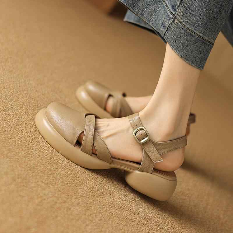 サンダル レディース 厚底 一文字 バックストラップ ローマ風 sheepskin 本革 杏色 アイボリー プラットフォーム 普段使い カジュアル|トミーショップ 店