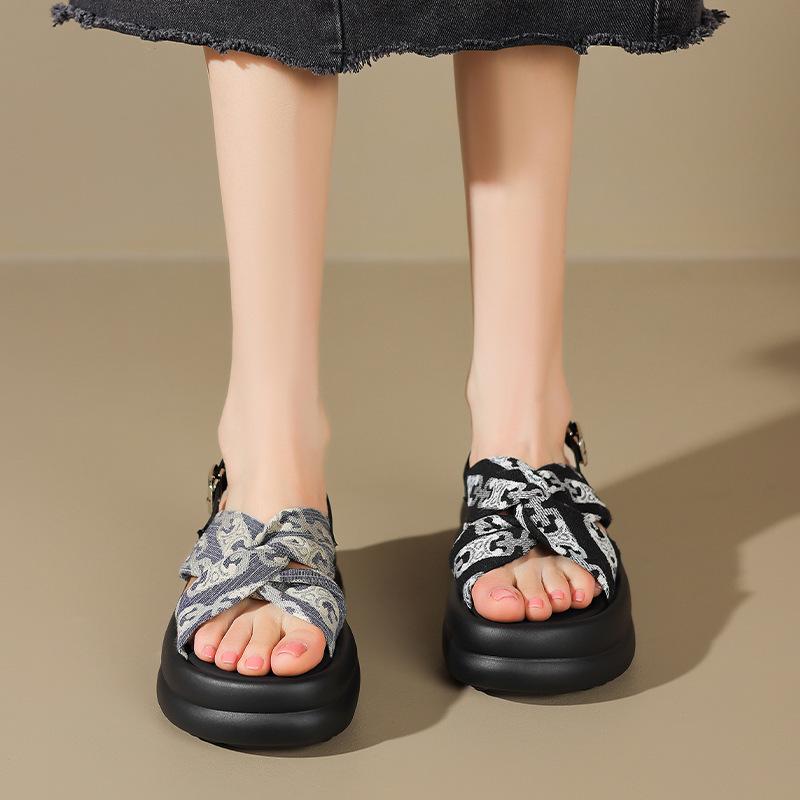 サンダル レディース 厚底 スポーツサンダル ビーチサンダル 女性用 婦人靴 普段使い カジュアル 3cm-5cm PVC 織物 ブルー シルク米 シルク黒 ブラック 米黒 アプリコット 34 35 36 37 38 39 40 41