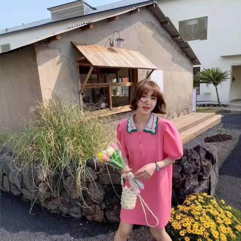 衣裳 レディース A伝達ルート POLOのど首 泡袖 夏 事あたらしい甜美 撞色 棉 ・届? 短袖 短裙 甜美? ?松 ・晦?(x10)