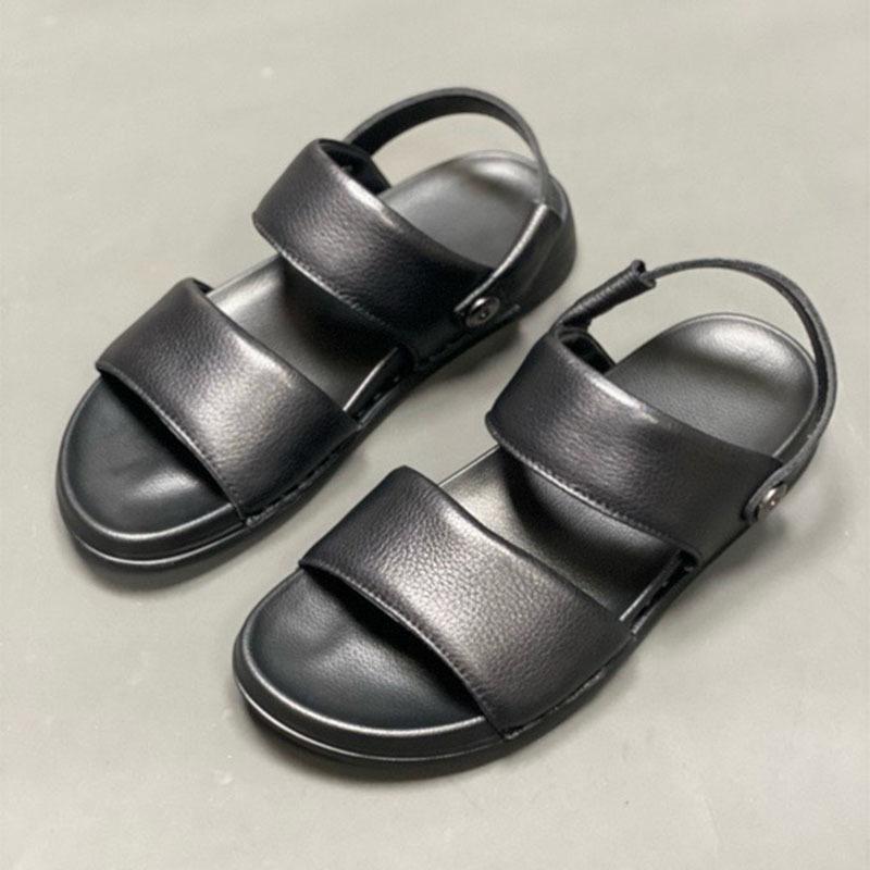 サンダル 男性用 メンズ レザーサンダル 牛革 ダブルモンクストラップ スリッパ ビーチサンダル つっかけ 普段使い 室内履き 滑り止め ブラック