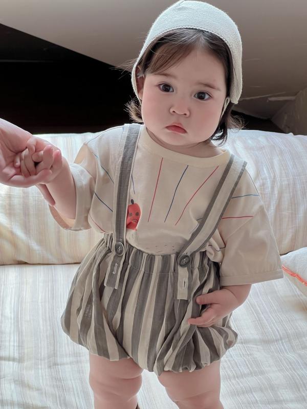 ベビー服 男の子 上下セット ストライプ柄 コットン トップス ショートパンツ 薄手 半袖 乳幼児 赤ちゃん 韓国風 かわいい おしゃれ 普段着 外出着