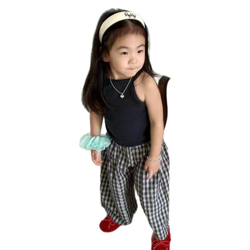 キッズ セットアップ 女の子 夏物 韓国子供服 ノースリーブ トップス チェック柄 パンツ 上下セット かわいい おしゃれ カジュアル 普段着 部屋着 80 90 100 110 120 130 140