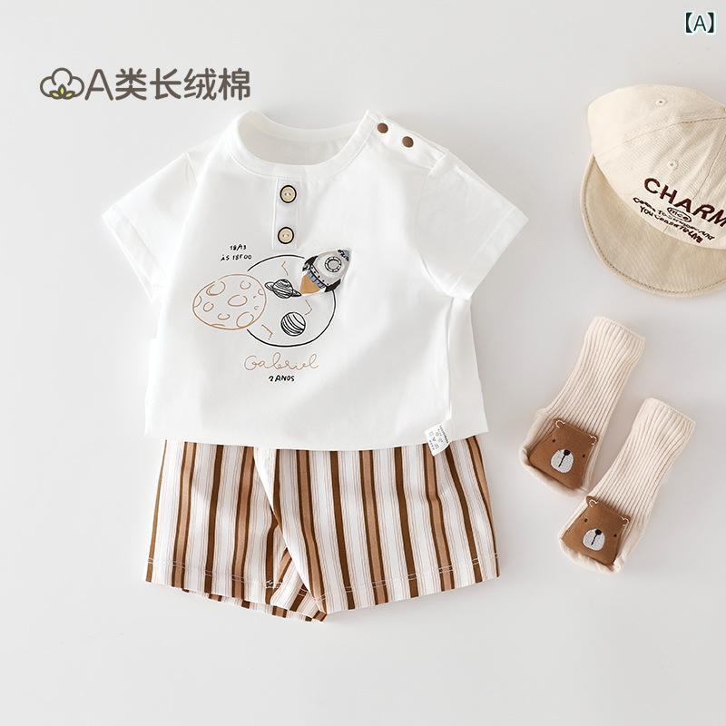 子供用Tシャツ ショートパンツ 上下セット 薄手 ベビー 夏服 半袖 短パン 綿100％ かわいい カートゥーン柄 普段着 部屋着 80cm 90cm 100cm 小宇宙ブルー 小宇宙カーキ クールブルー クールカーキ 手袋ブルー 手袋テラコッタ 手袋チ