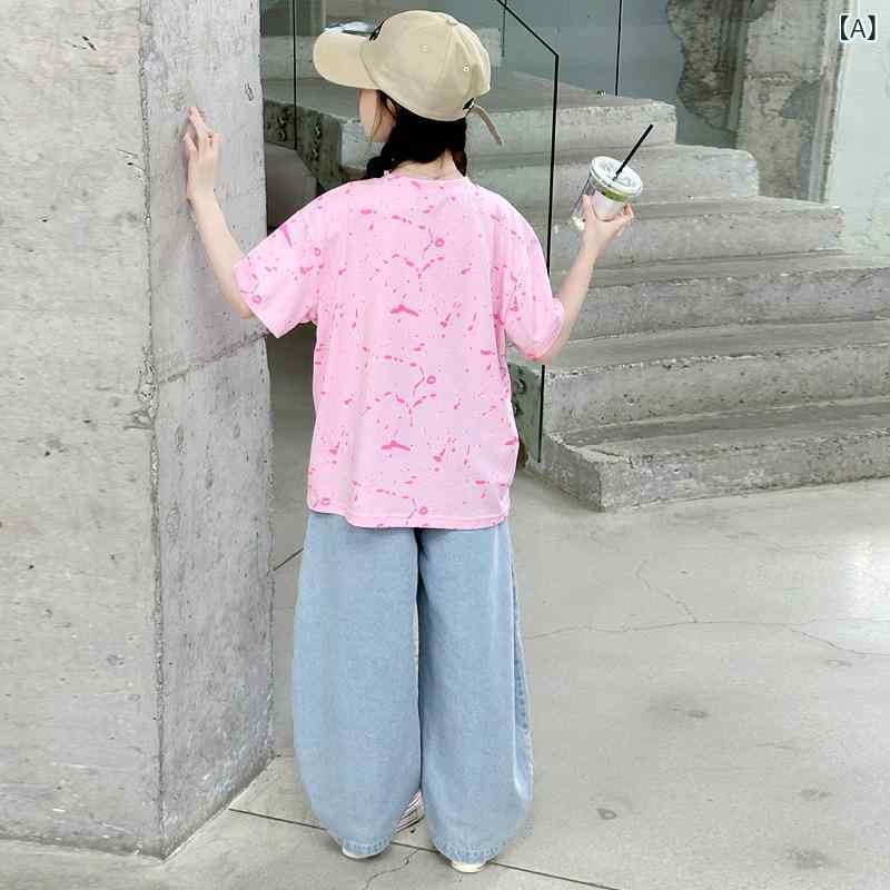 子供服 女の子 半袖Tシャツ & デニムパンツ セットアップ 夏服 かわいい ガールズ 上下 2点セット 薄手 普段着 通学着