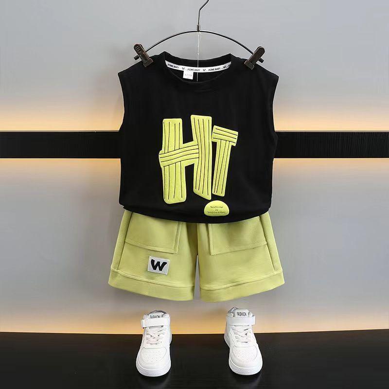 キッズ 夏服 男の子 タンクトップ セットアップ 上下セット 子供服 ノースリーブ 薄手 接触冷感 普段着 部屋着