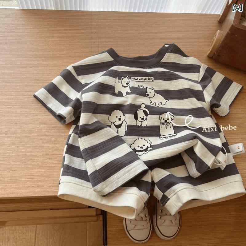 子供服 ベビー服 男の子 半袖 短パン セットアップ ストライプ柄 かわいい カジュアル 薄手 幼児 普段着 部屋着 綿100%