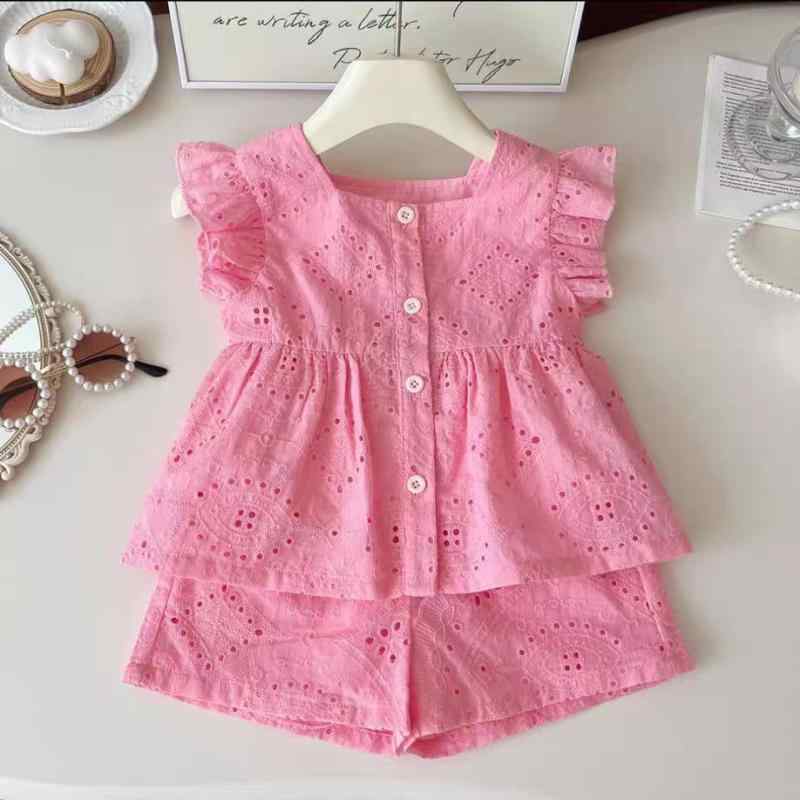 子供服 女の子 夏物 セットアップ 上下セット ベビー服 ピンク系 コットン 小袖 トップス ショートパンツ 2点 幼児 かわいい 公園着 普段着