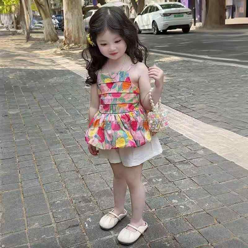 子供服 女の子 花柄 キャミソール ショートパンツ セットアップ かわいい 夏物 上下セット 普段着 部屋着 綿80%