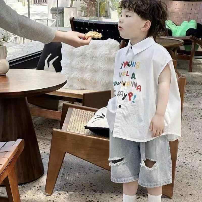 子供服 男の子 夏 半袖シャツ デニムショートパンツ セットアップ 薄手 コットン カジュアル