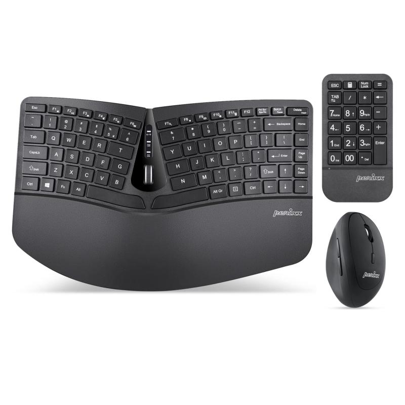 Perixx ぺリックス PERIDUO-606 エルゴノミクスキーボード 二十日鼠 テンキー 三点書き割り 足がかり取りわける型 合わせる能力のあるパームレスト付き添い人 チルトホイール積み上げる メンブレン式 英語取り合わせ【定まり品】 (鉄条