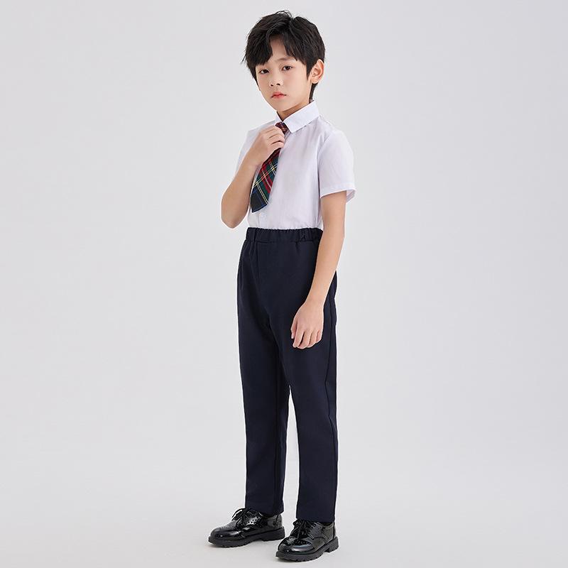 制服 春夏 卒業式 写真撮影 長袖シャツ 紺色 長ズボン チェック柄 スカート セットアップ 小学生 中学生 男の子 女の子