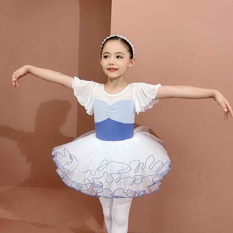子供 バレエ レオタード 半袖 綿 女の子 バレエウェア セットアップ 練習着 発表会 紺色 スカート 110cm 120cm 130cm 140cm 150cm 160cm