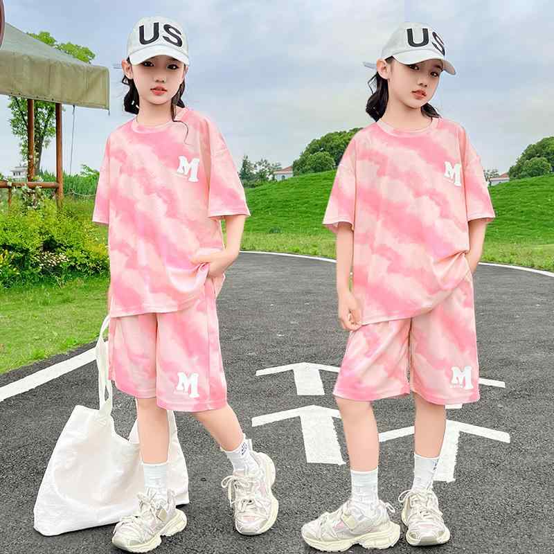 キッズ 女の子 パンツセット 子供服 夏服 上下セット 2点セット 薄手 半袖 ショートパンツ ポリエステル ピンク系 120cm 130cm 140cm 150cm 160cm 170cm