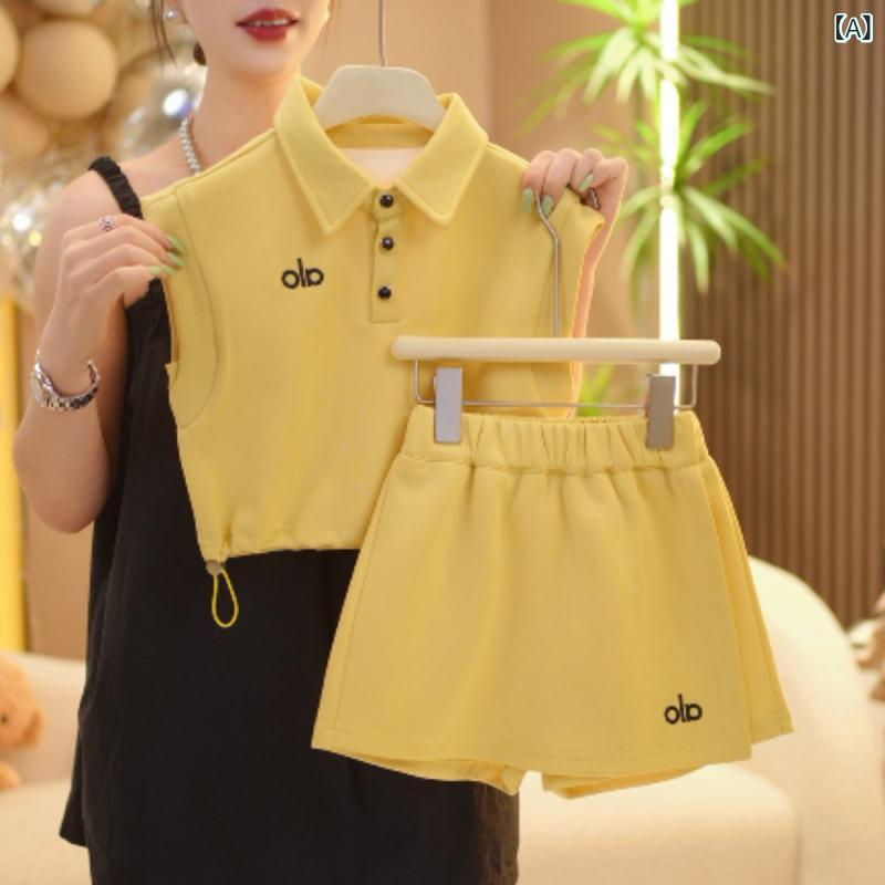 キッズ ポロシャツ & ショートパンツ セットアップ 女の子 夏服 薄手 子供服 上下セット 半袖 トップス ハーフパンツ 2点セット かわいい ガールズ 普段着 部屋着 イエロー ピンク グレー