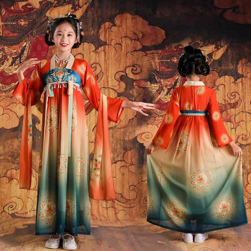チャイナドレス 女の子 春夏 子供 唐装 敦煌飛天 古風 大唐公主風 唐宮夜宴 古筝 発表会 演奏会 衣装 セットアップ A類 100cm 110cm 120cm 130cm 140cm 150cm 160cm ポリエステル レッド ブルー ヘアアクセサ|トミーショップ 店
