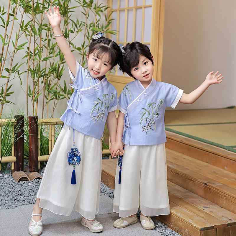 キッズ 唐装 男児 漢服 セットアップ 長袖 薄手 中国風 古風 男の子 子供用 パジャマ 部屋着 綿 ポリエステル 花柄 夏 90cm 100cm 110cm 120cm 130cm 140cm 150cm 160cm 170cm 180cm