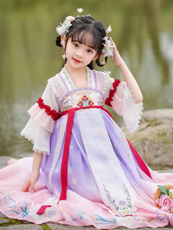 チャイナドレス 子供 女の子 古風 唐装 プリンセスワンピース 花柄 レース 切り替え 柔らか 発表会 舞台衣装 春夏 ポリエステル パープル ブルー 110cm 120cm 130cm 140cm 150cm 160cm 5,027円