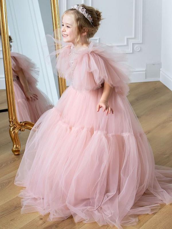子供用ドレス 女の子 ピンク チュールスカート 発表会 誕生日 結婚式 フォーマルドレス ピアノ 演奏会 子供 花童 欧米風 プリンセスドレス 100cm 110cm 120cm 130cm 140cm 150cm 160cm｜トミーショップ 店