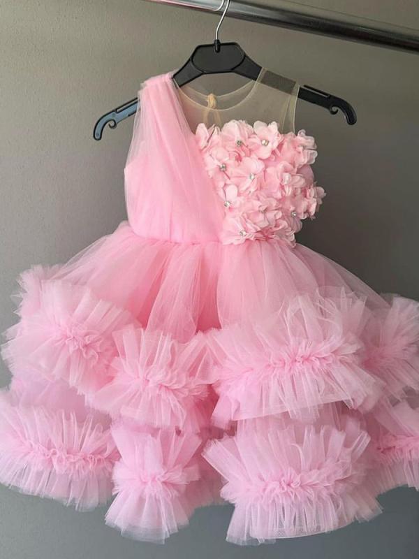 子供用 フォーマルドレス プリンセス チュールスカート ピンク 立体 花柄 チュチュドレス ベビー ドレス 結婚式 発表会 パーティー イベント ハロウィン 写真撮影 春夏秋冬