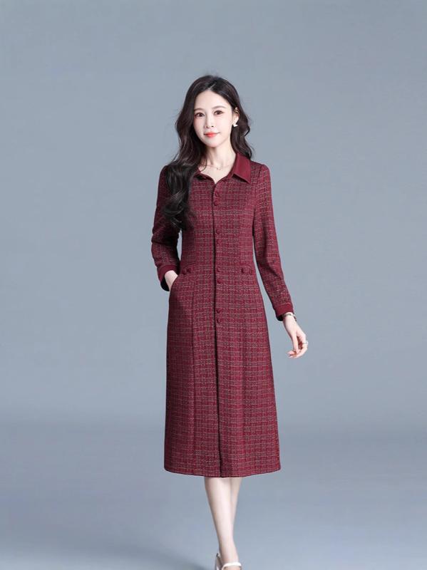 POLO領 ?衣裙 女 M L XL XXL XXXL 4XL 5XL 修身 A字裙 修身型 气?通い ?? ?扣 ?色 紫色 ご雑作 聚会 旅游 休? 日常 ?会