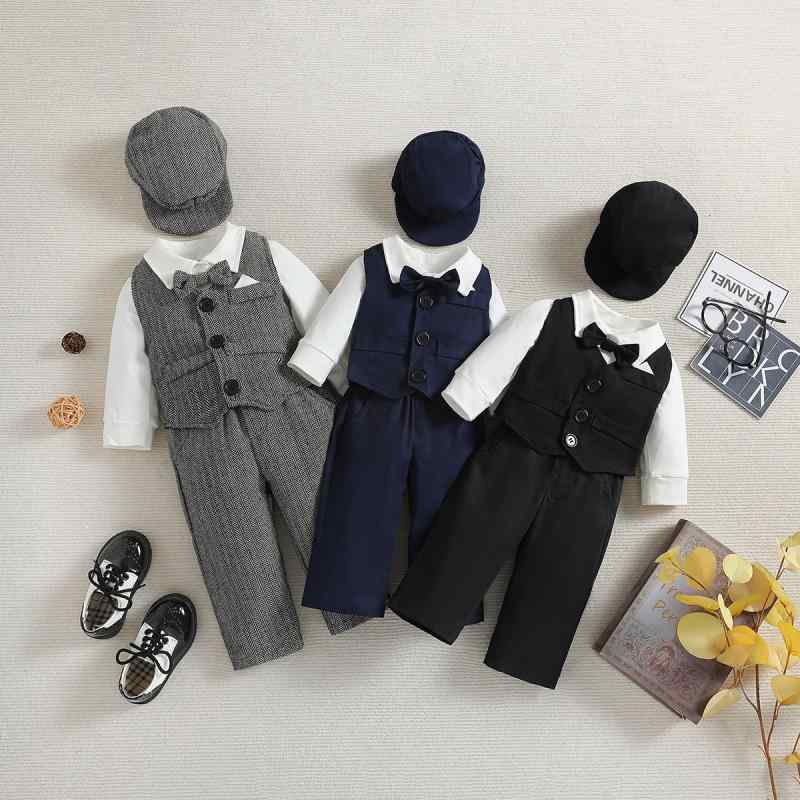 キッズ ベビー服 男の子 フォーマル スーツ 3点セット 春秋 長袖 ハーネス パンツ 上下セット 紳士風 子供服 幼児 結婚式 誕生日 写真撮影 発表会 普段着 コットン
