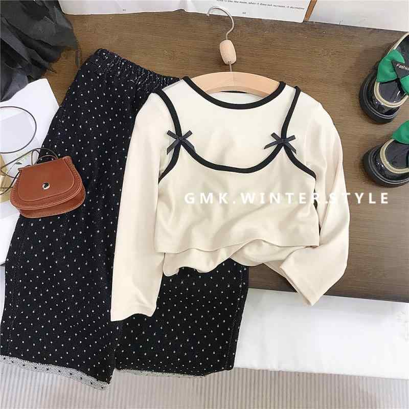 子供服 セットアップ 長袖Tシャツ 水玉 ワイドパンツ 2点セット 春秋 かわいい 綿85% 90cm 100cm 110cm 120cm 130cm 140cm