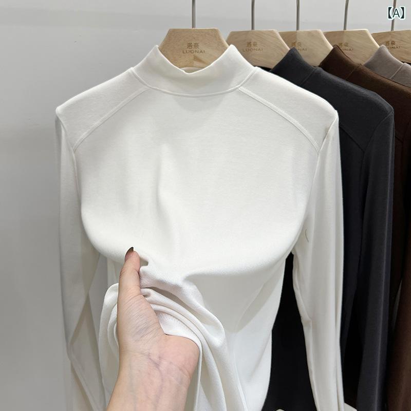 Tシャツ レディース 秋冬 インナー 羊毛 コットン 長袖 トップス プルオーバー カットソー 高見え 柔らかい 肌触り ゆったり カジュアル 通勤 オフィス 白 ブラウン カーキ グレー ブラック