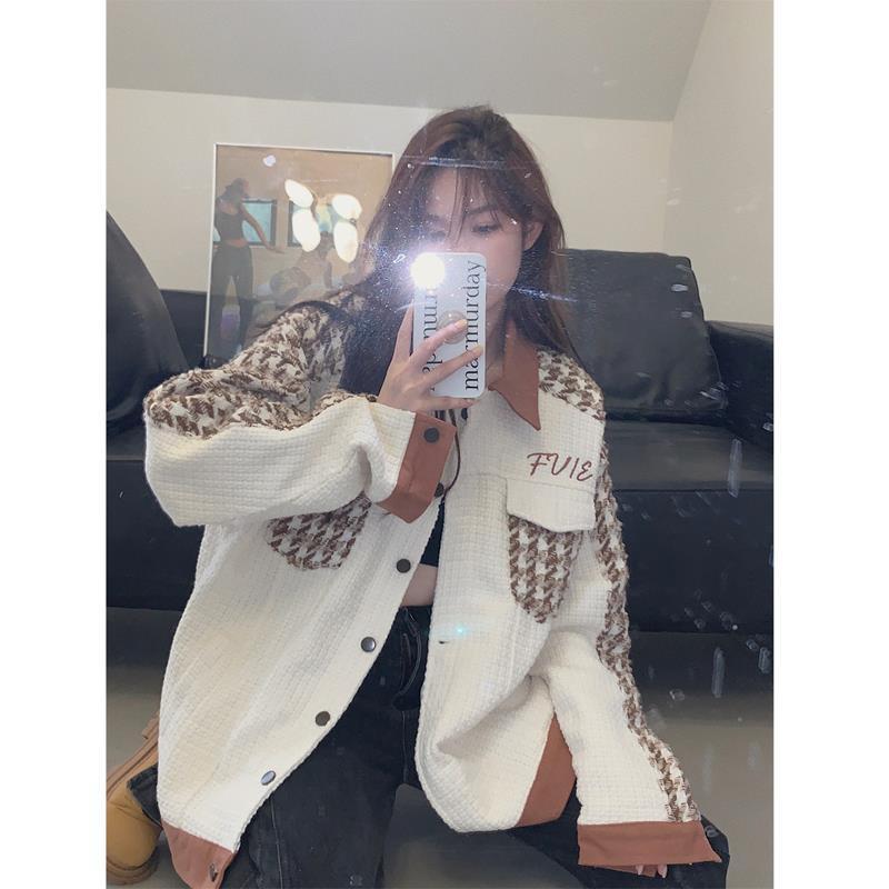 ジャケット レディース 千鳥格子 配色 野球服 ジャンパー ブルゾン アウター 長袖 秋冬 リラックス カジュアル