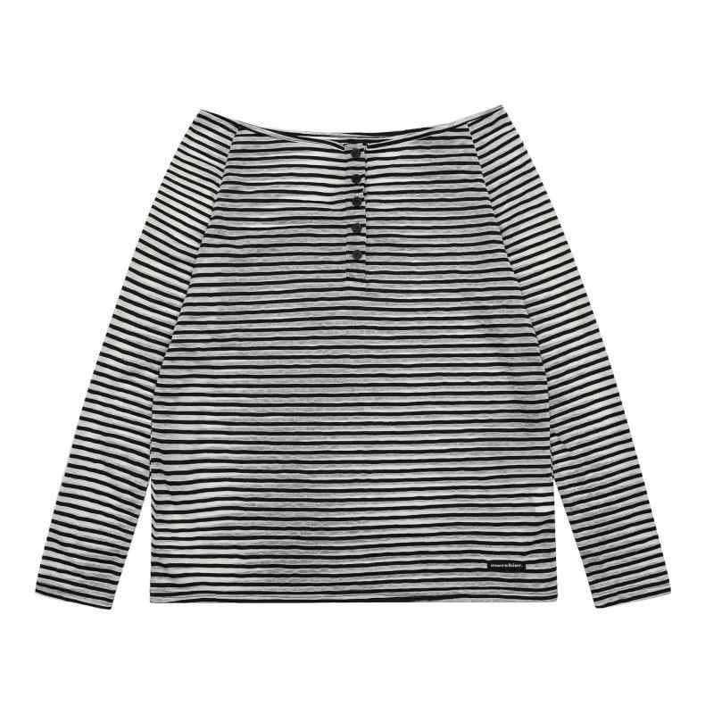 Tシャツ レディース 春夏 ヘンリーネック ボーダー 切り替え 長袖 薄手 カットソー 普段使い 韓国風 ストリート カジュアル 綿 黒白